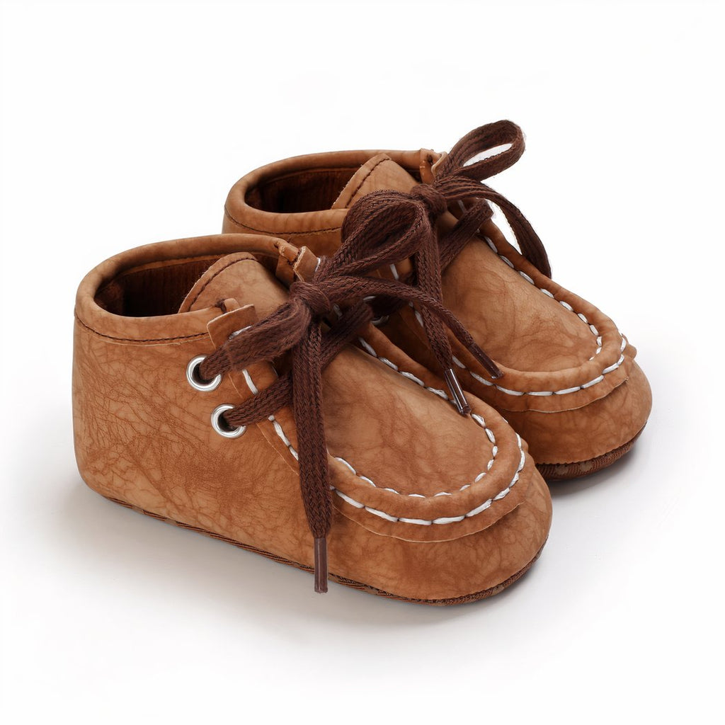 Crackle-effect lace-up moccasins for baby boys