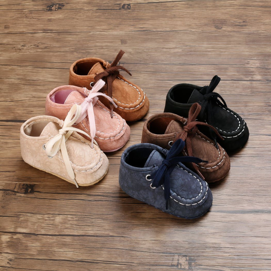 Crackle-effect lace-up moccasins for baby boys