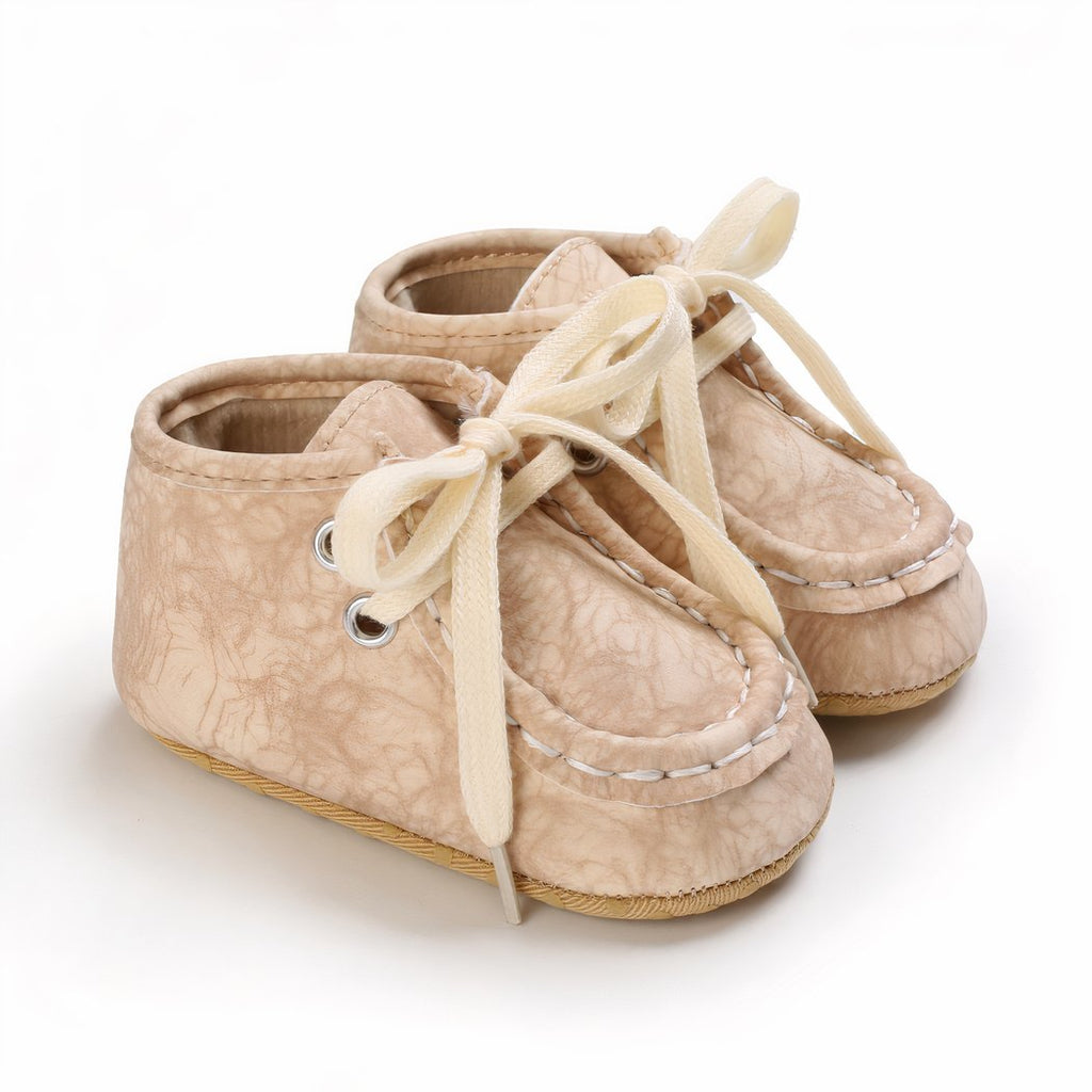 Crackle-effect lace-up moccasins for baby boys