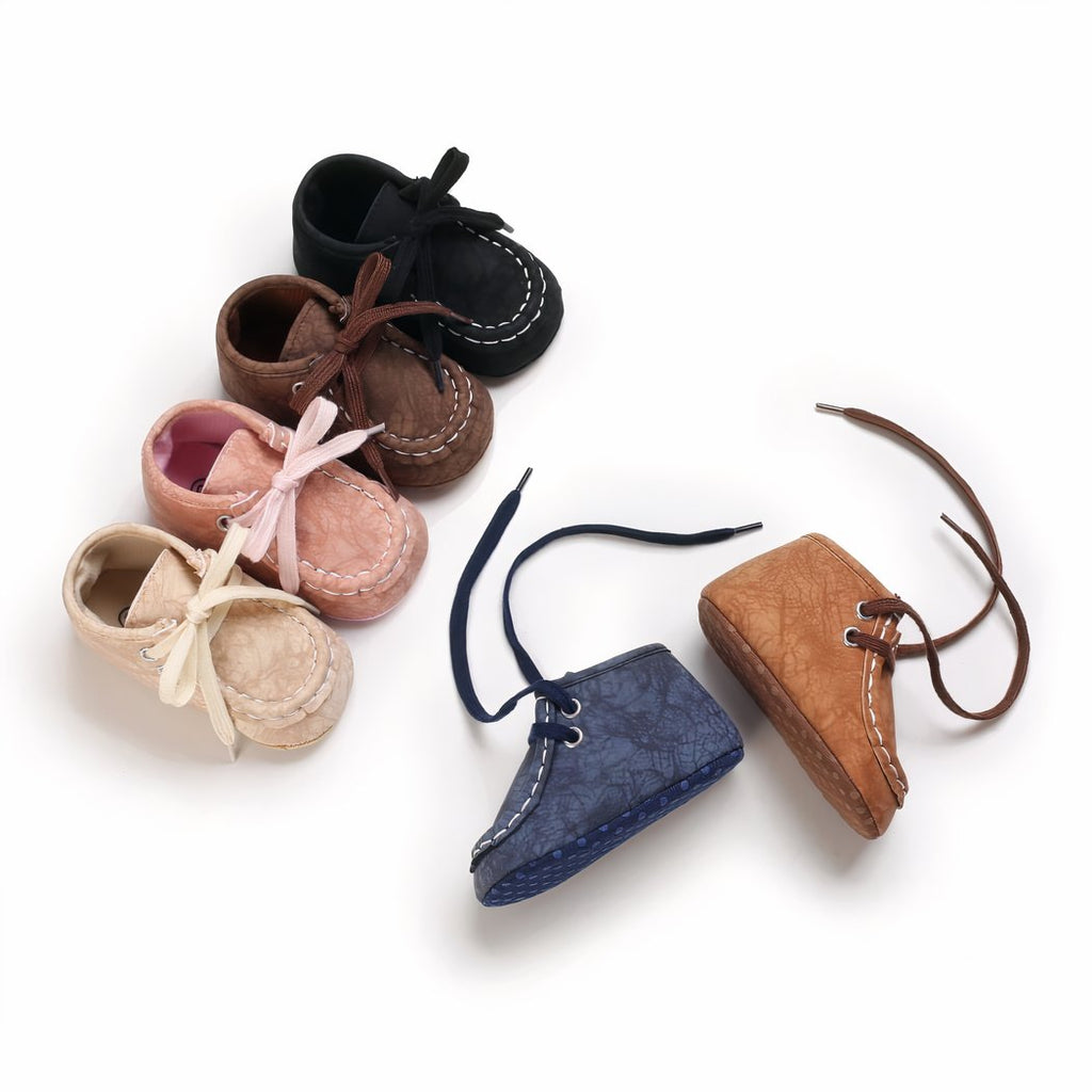 Crackle-effect lace-up moccasins for baby boys