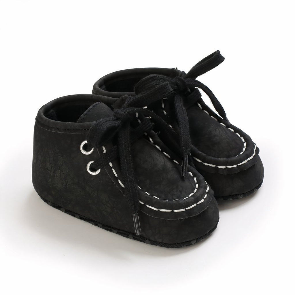 Crackle-effect lace-up moccasins for baby boys