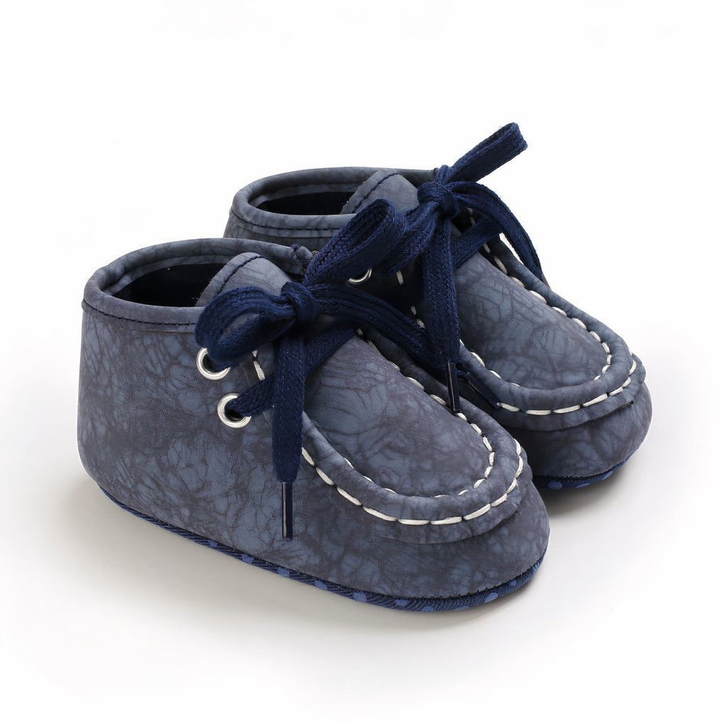 Crackle-effect lace-up moccasins for baby boys