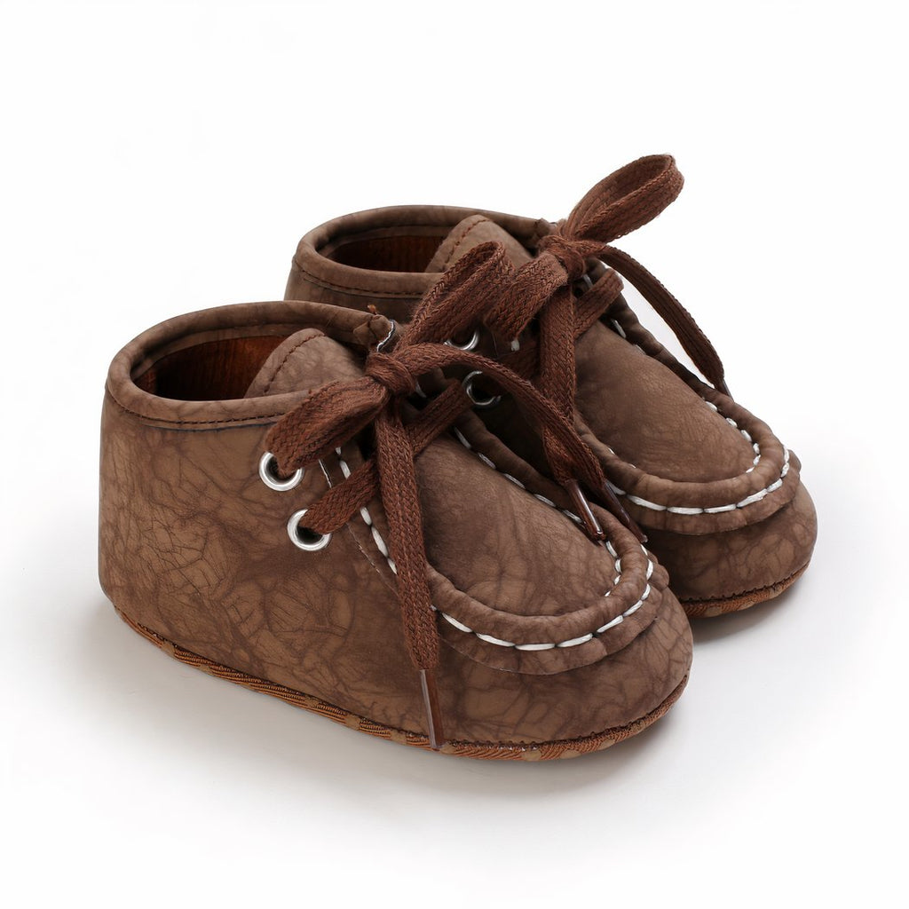 Crackle-effect lace-up moccasins for baby boys