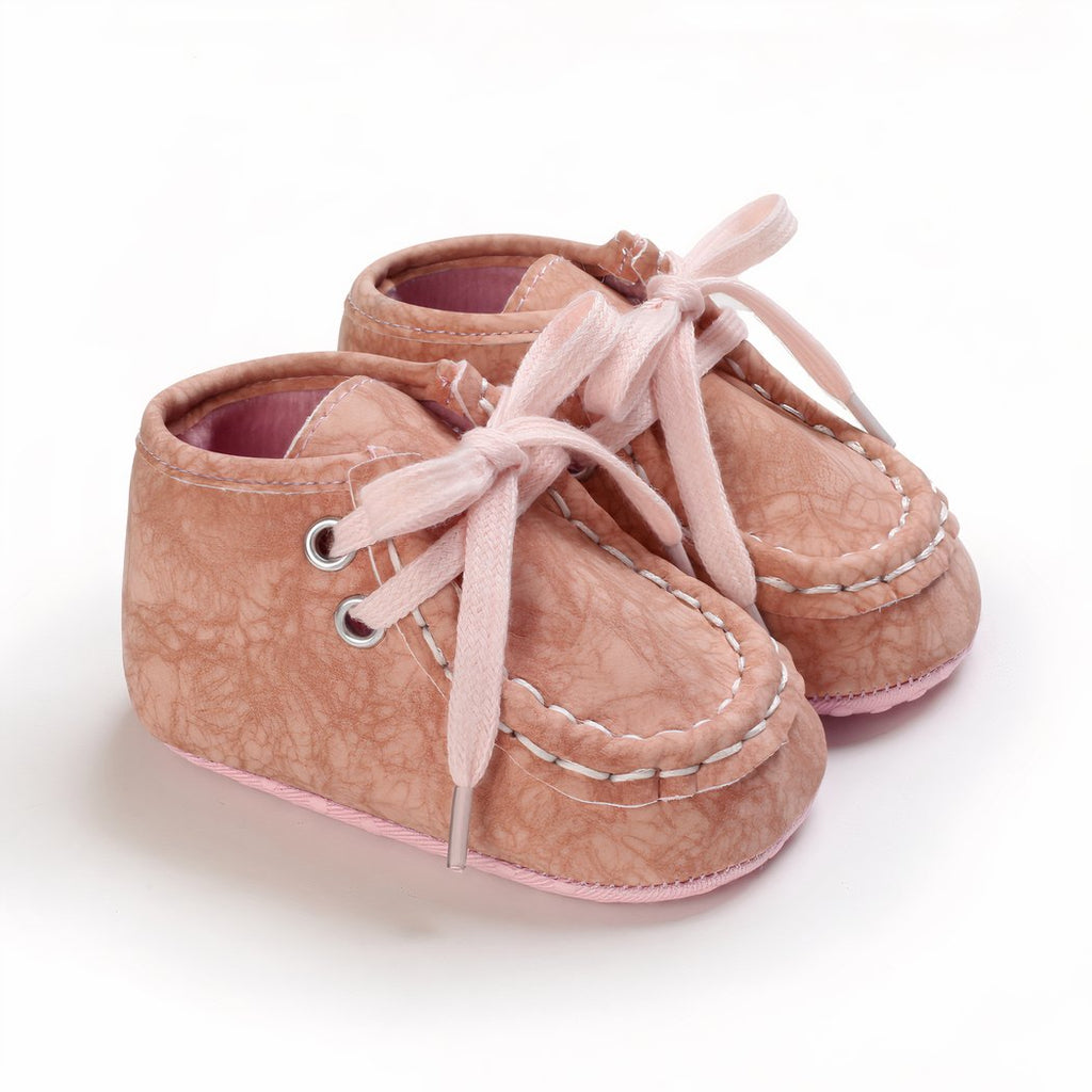 Crackle-effect lace-up moccasins for baby boys