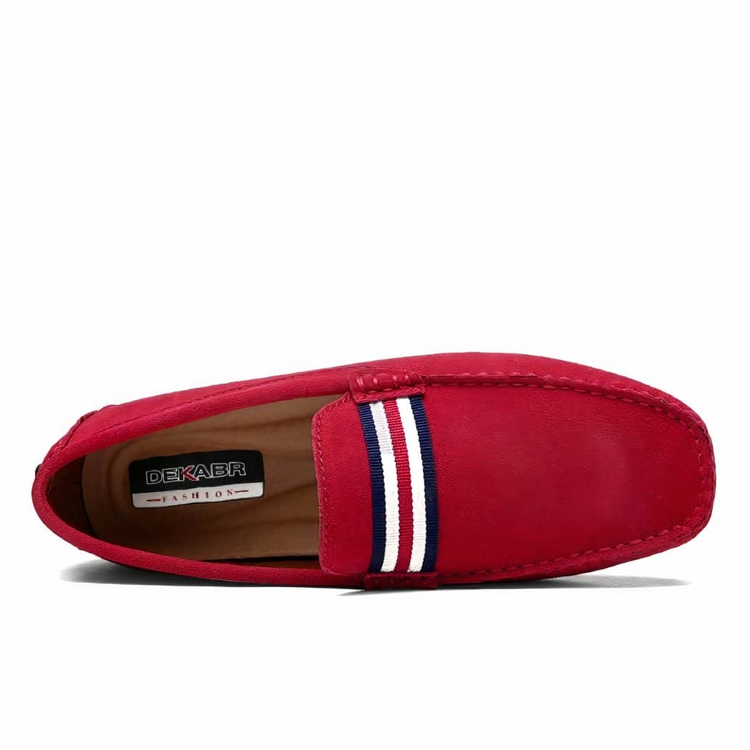 Designer red suede loafers for men