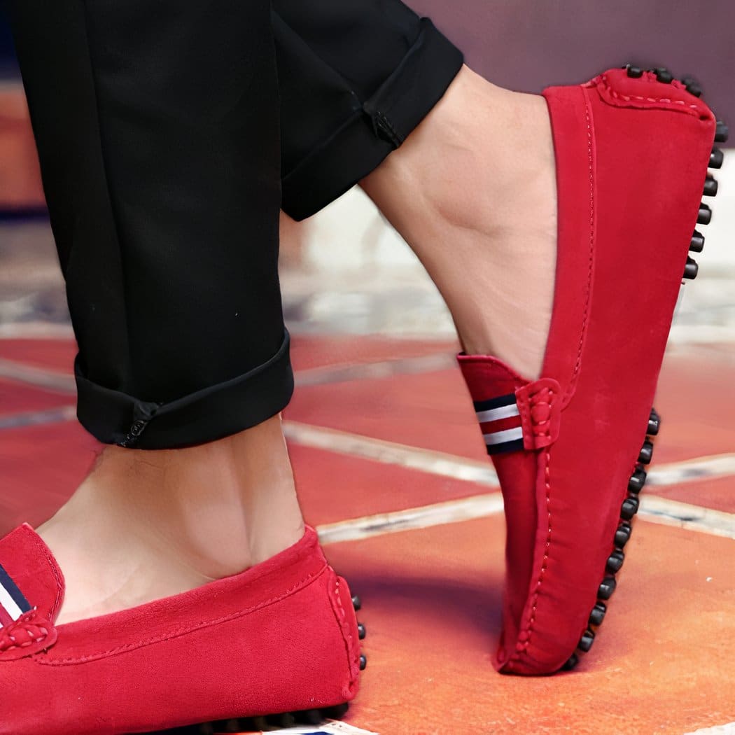 Designer red suede loafers for men