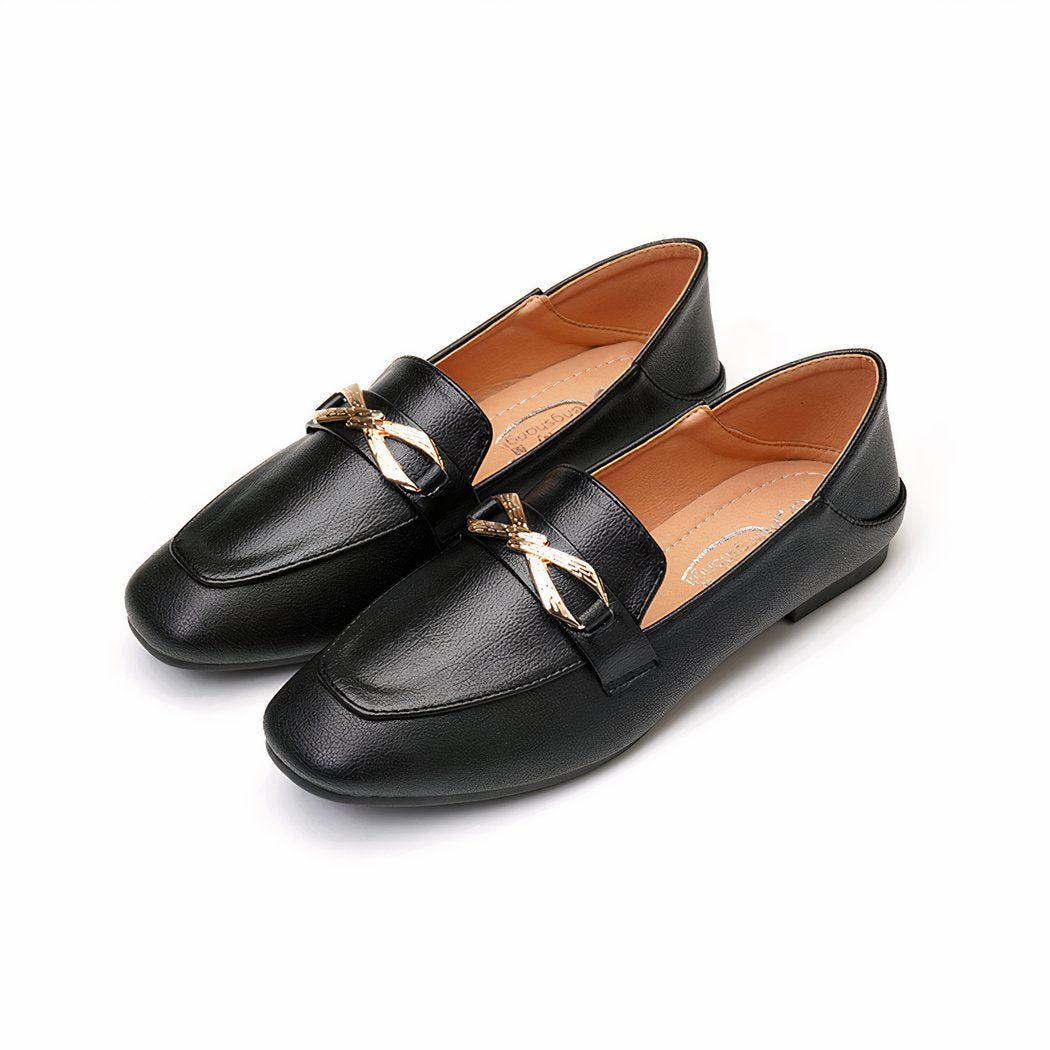 Elegant loafers with gold bow tie for women