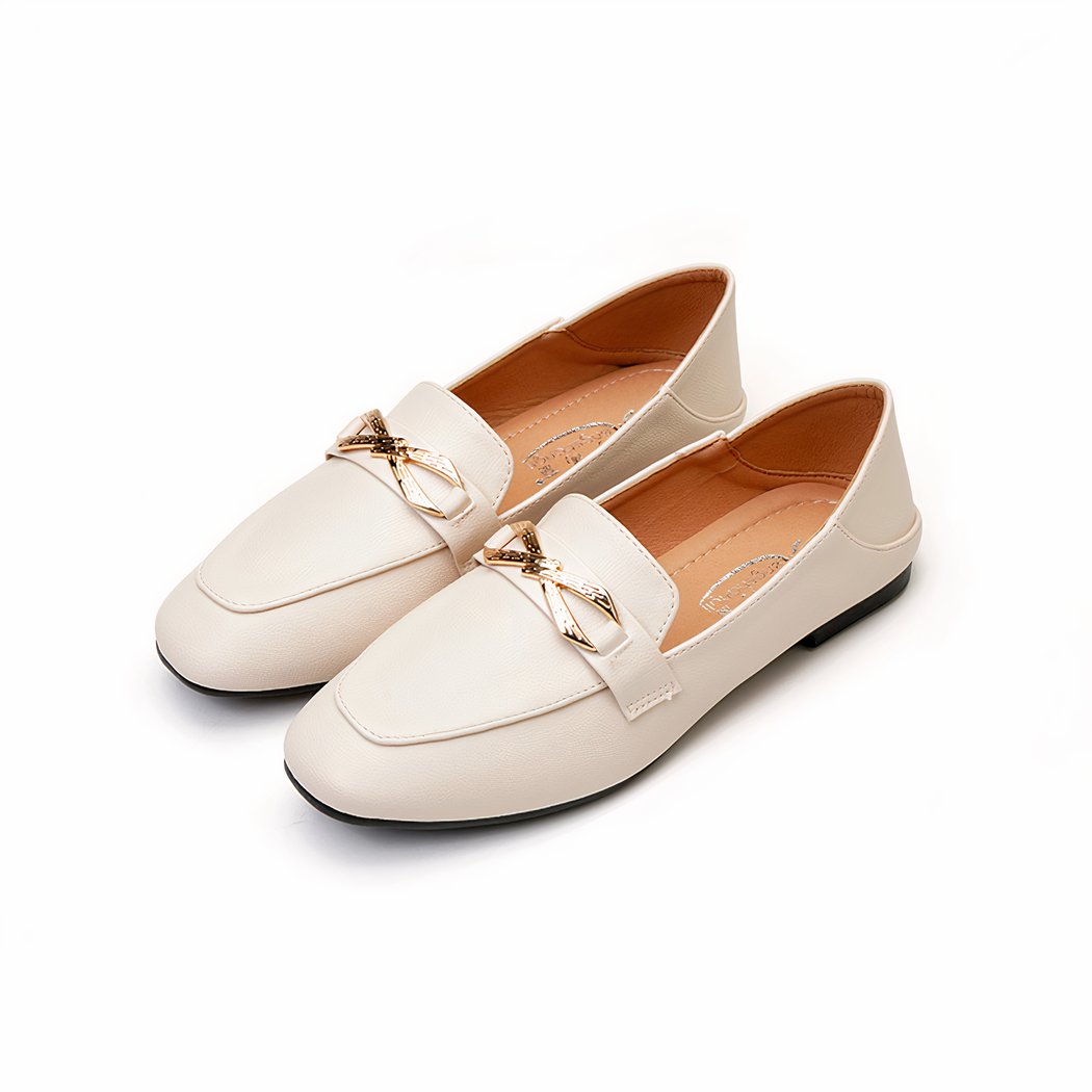 Elegant loafers with gold bow tie for women