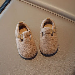 Faux fur loafers for kids, Beige