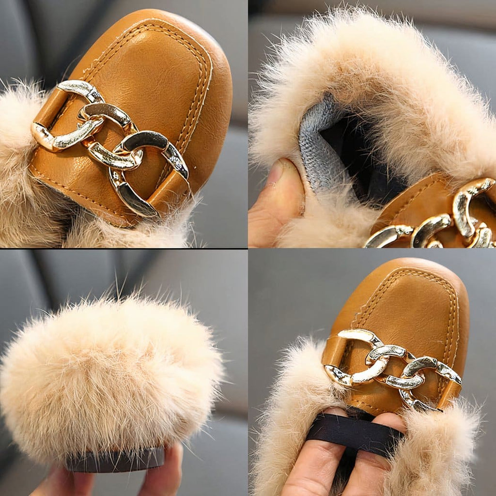 girl's brown fur loafer
