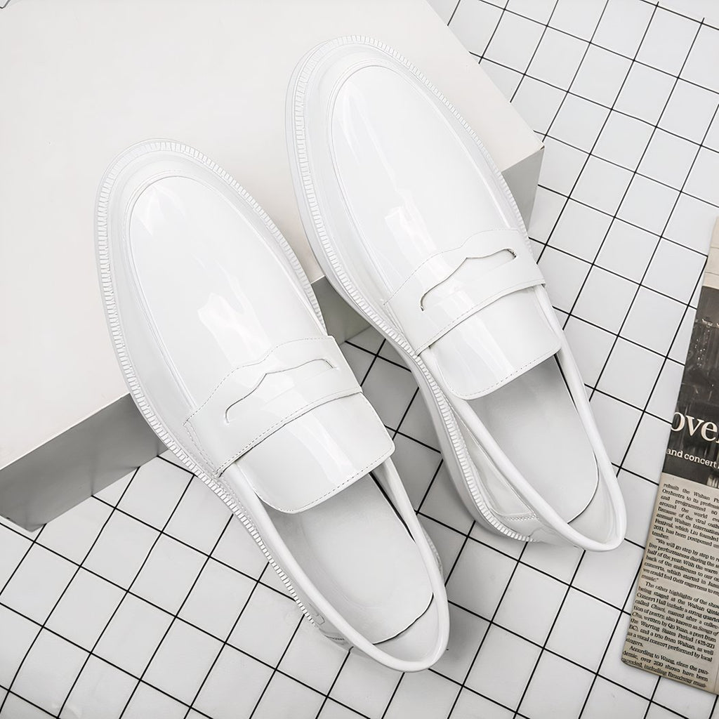 Formal style synthetic leather loafers in white for men
