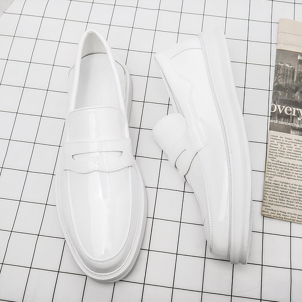 Formal style synthetic leather loafers in white for men