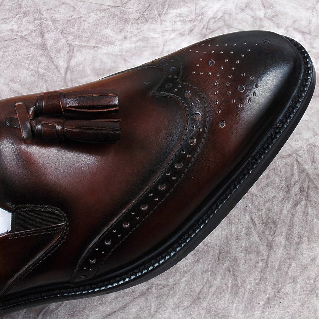 Genuine brown leather tassel loafers for men