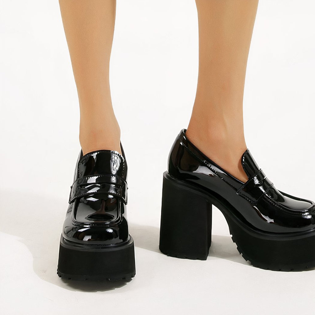 Heeled loafers with thick black soles for women
