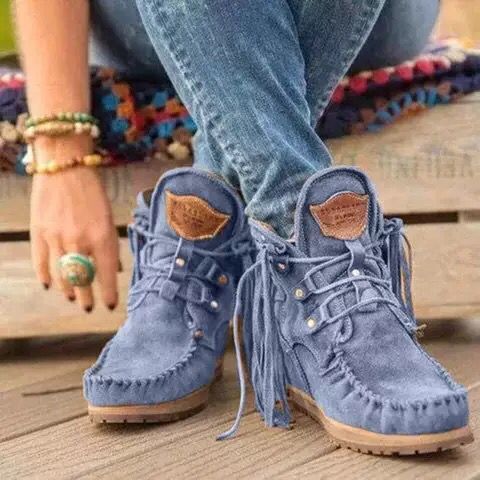 Indian moccasins with laces and bangs