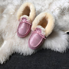 Indian winter moccasins in lined suede, Bright pink
