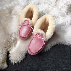 Indian winter moccasins in lined suede, Glitter pink