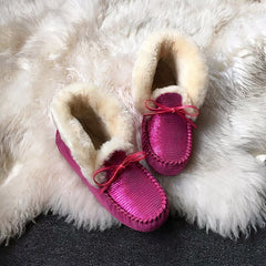Indian winter moccasins in lined suede, Fuchsia pink