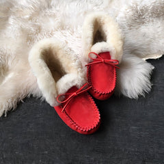 Indian winter moccasins in lined suede, Red