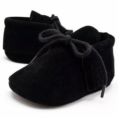 Lace-up baby moccasins with bangs, Black