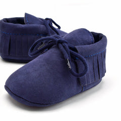 Lace-up baby moccasins with bangs, Blue