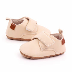 Leather-effect moccasins with scratch and non-slip sole for baby boys, Beige