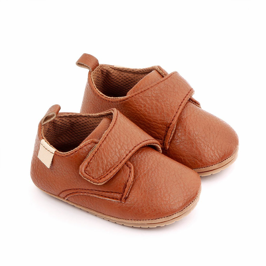 Leather-effect moccasins with scratch and non-slip sole for baby boys