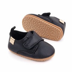 Leather-effect moccasins with scratch and non-slip sole for baby boys, Black