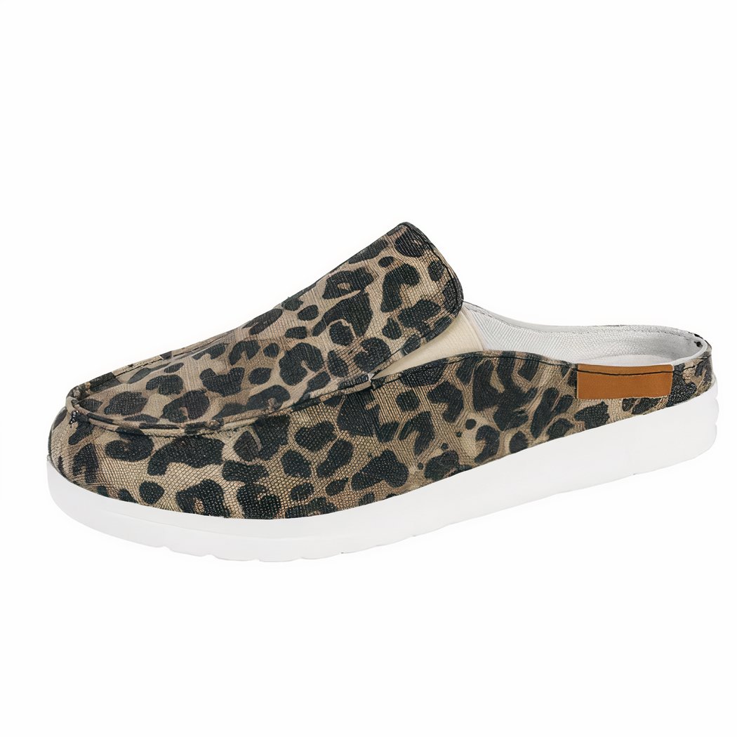 Leopard canvas mules with thick sole