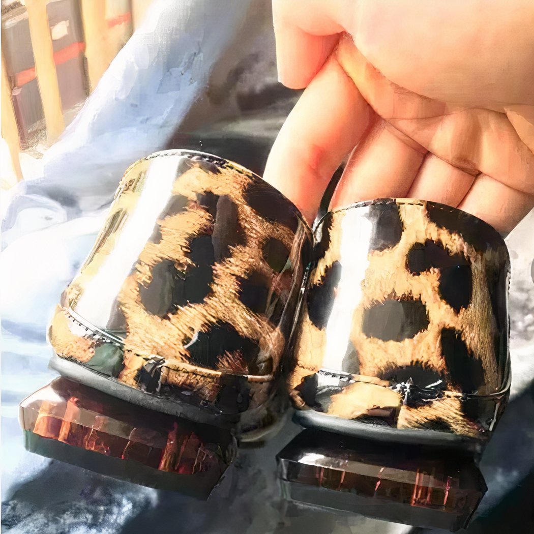Leopard patent loafers with square heels for women