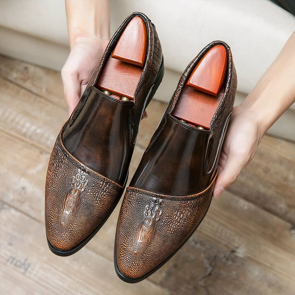 Luxury patent crocodile loafers for men