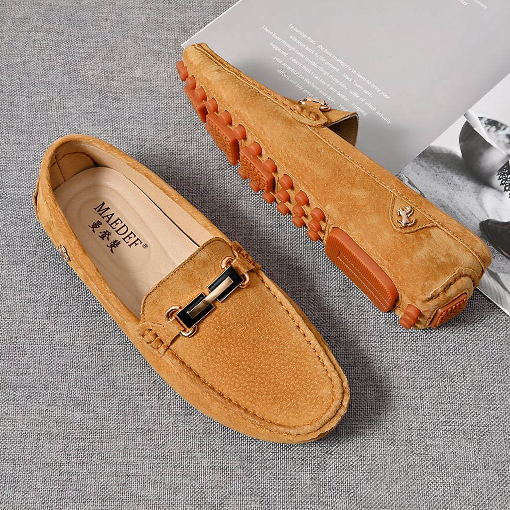 Luxury suede buckle loafers for men