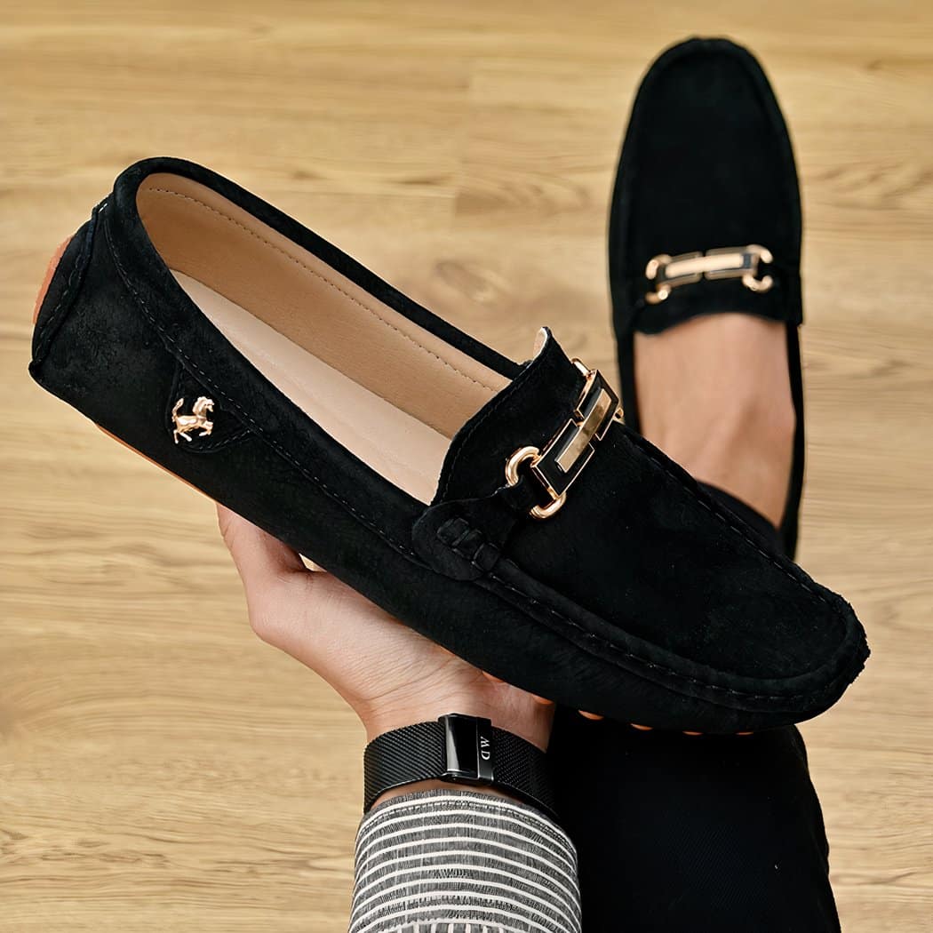Luxury suede buckle loafers for men