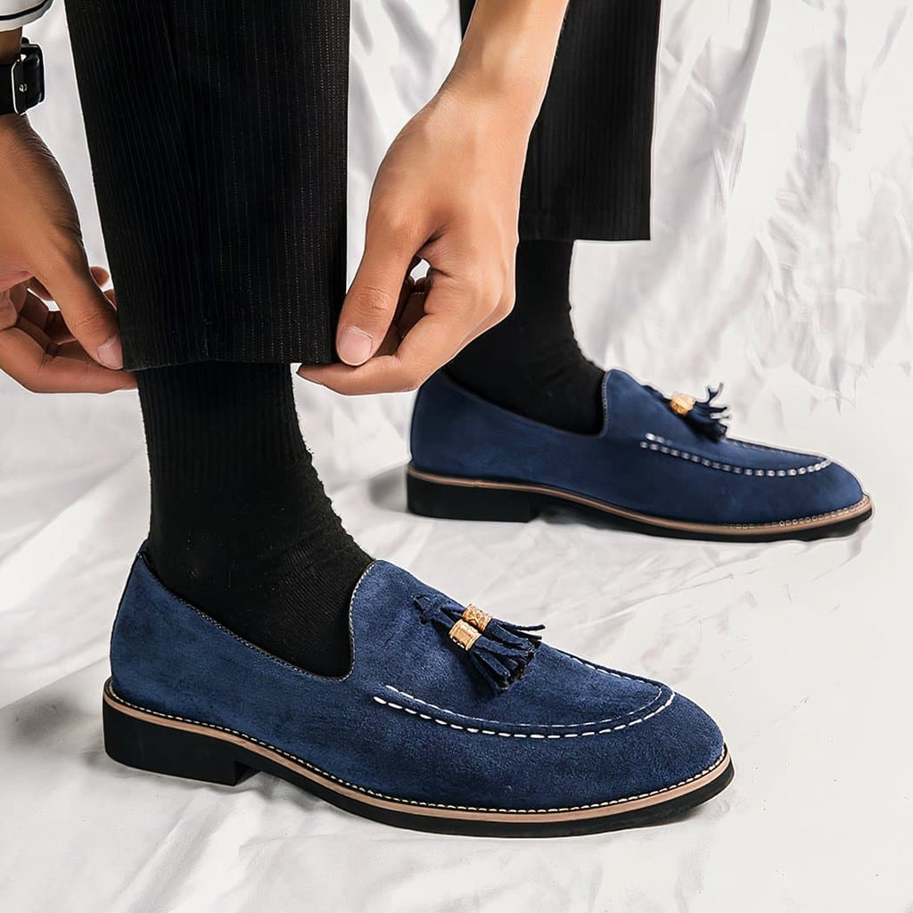 Men's blue suede Italian loafers