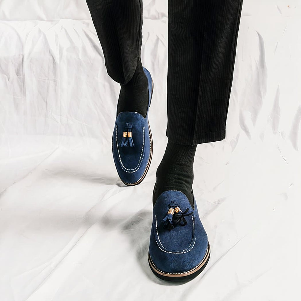 Men's blue suede Italian loafers