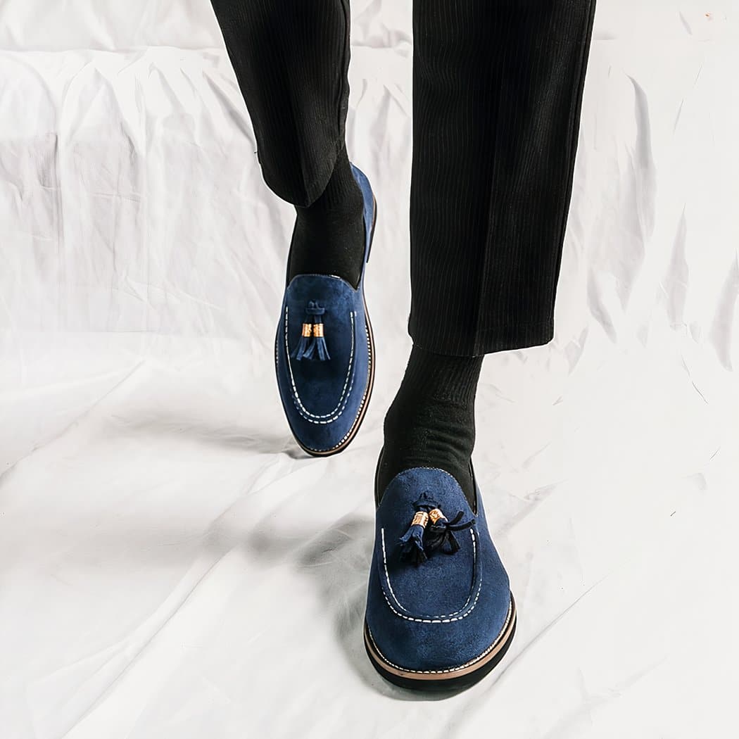 Men's blue suede Italian loafers