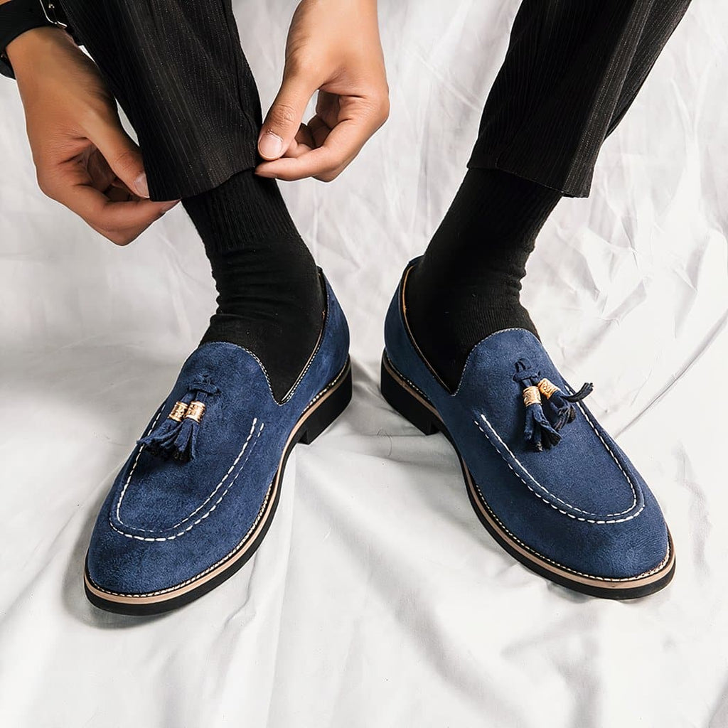Men's blue suede Italian loafers