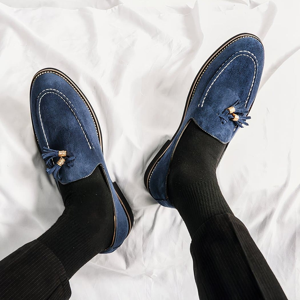Men's blue suede Italian loafers