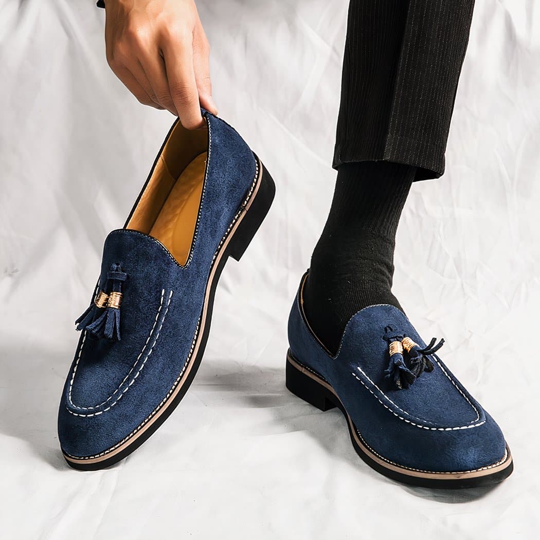 Men's blue suede Italian loafers