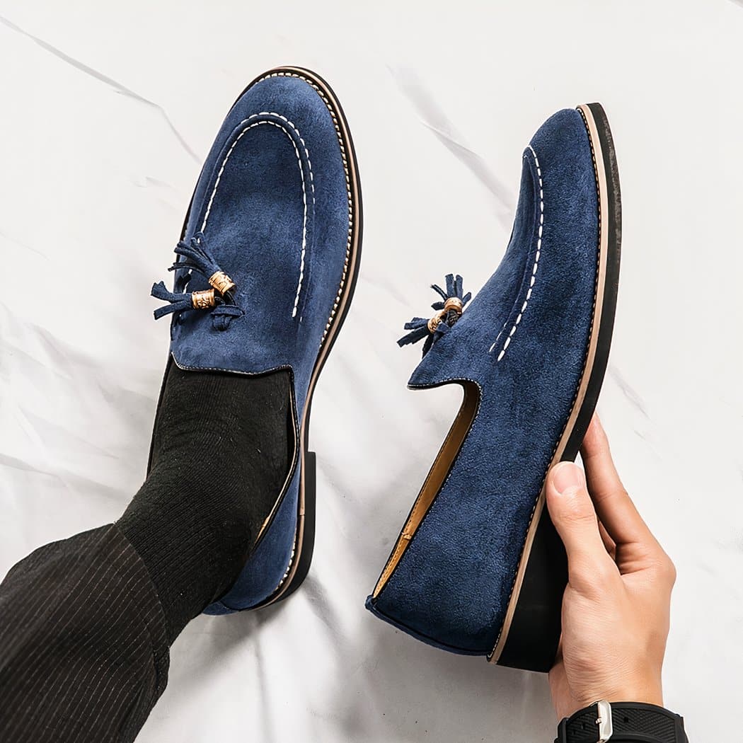 Men's blue suede Italian loafers