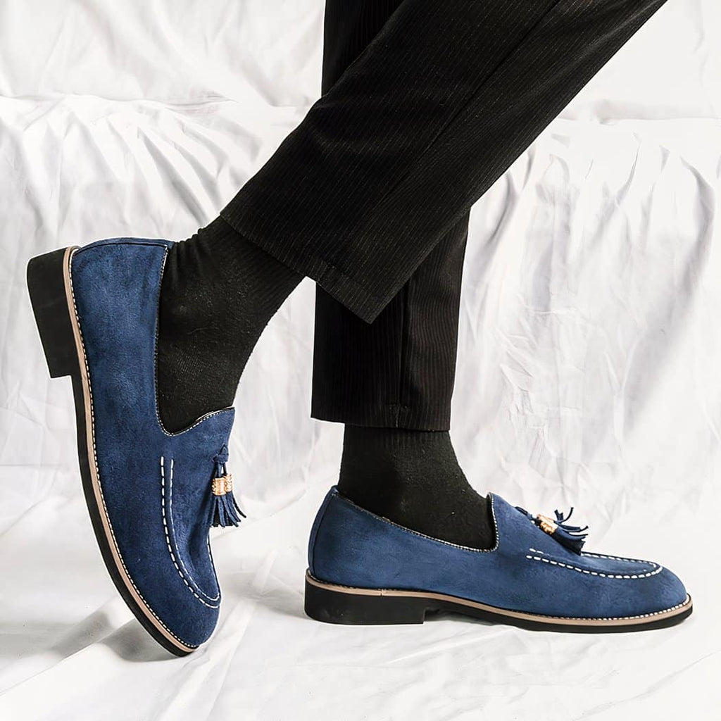 Men's blue suede Italian loafers