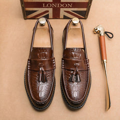Men's breathable leather tassel loafers, Brown