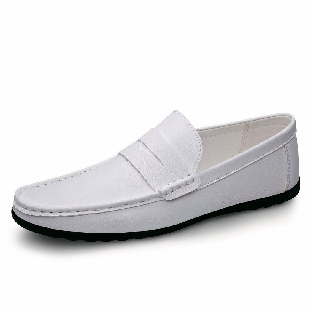 Men's casual loafers in white synthetic leather effect