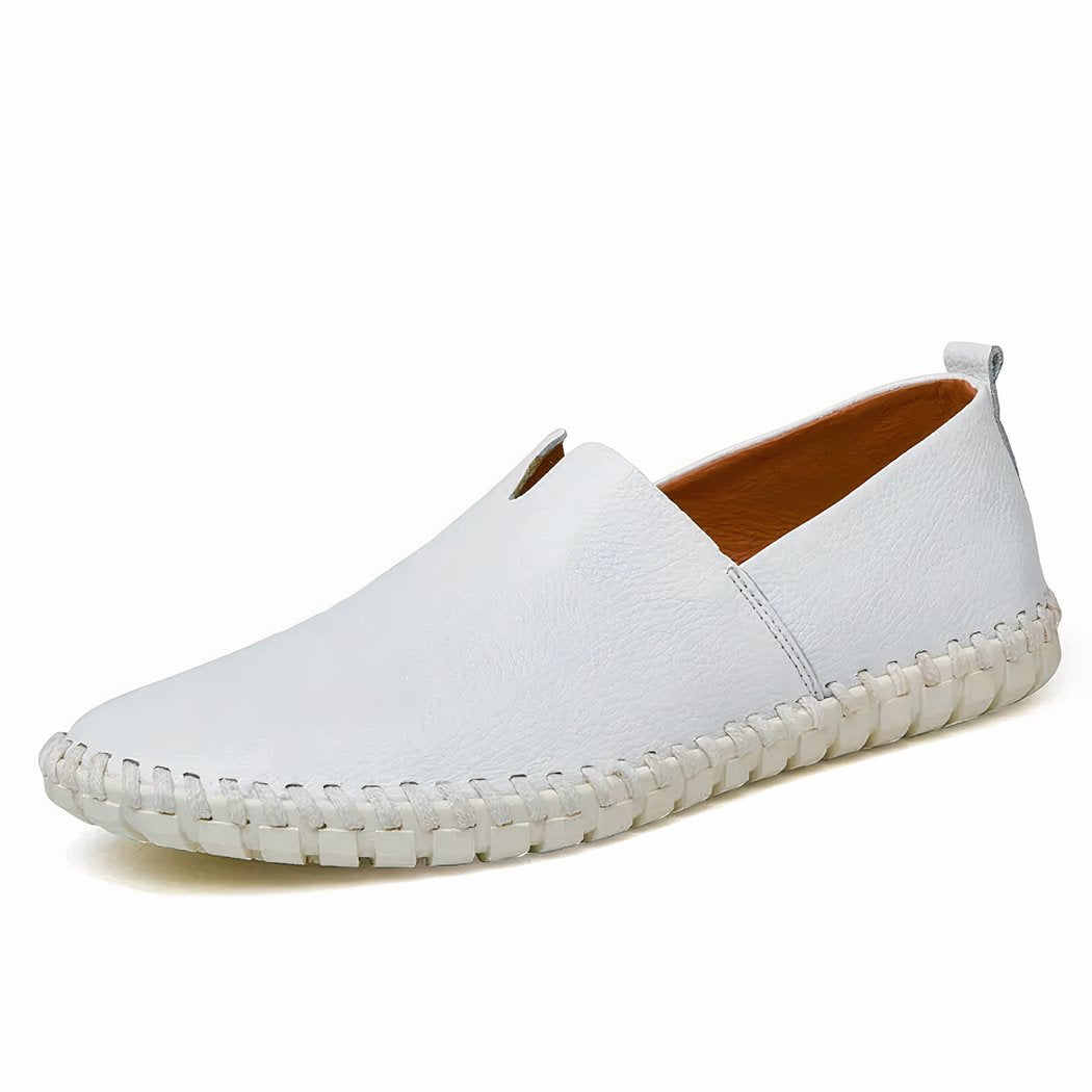 Men's casual white leather-effect loafers