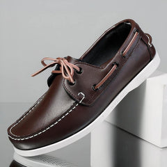 Men's formal lace-up boat loafers, Brown