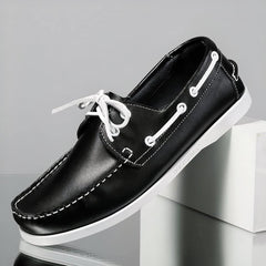 Men's formal lace-up boat loafers, Black