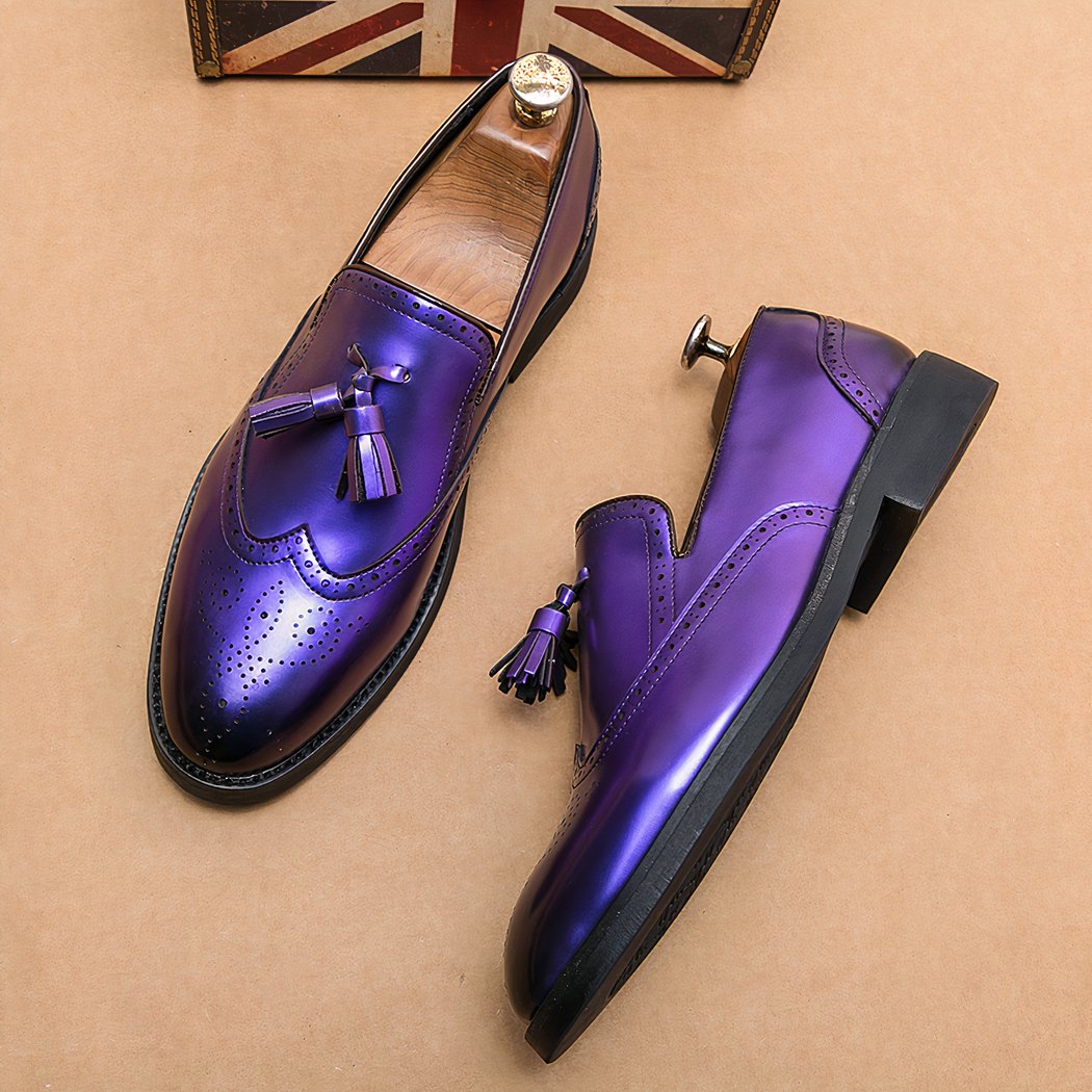 Men's metallic purple tassel loafers