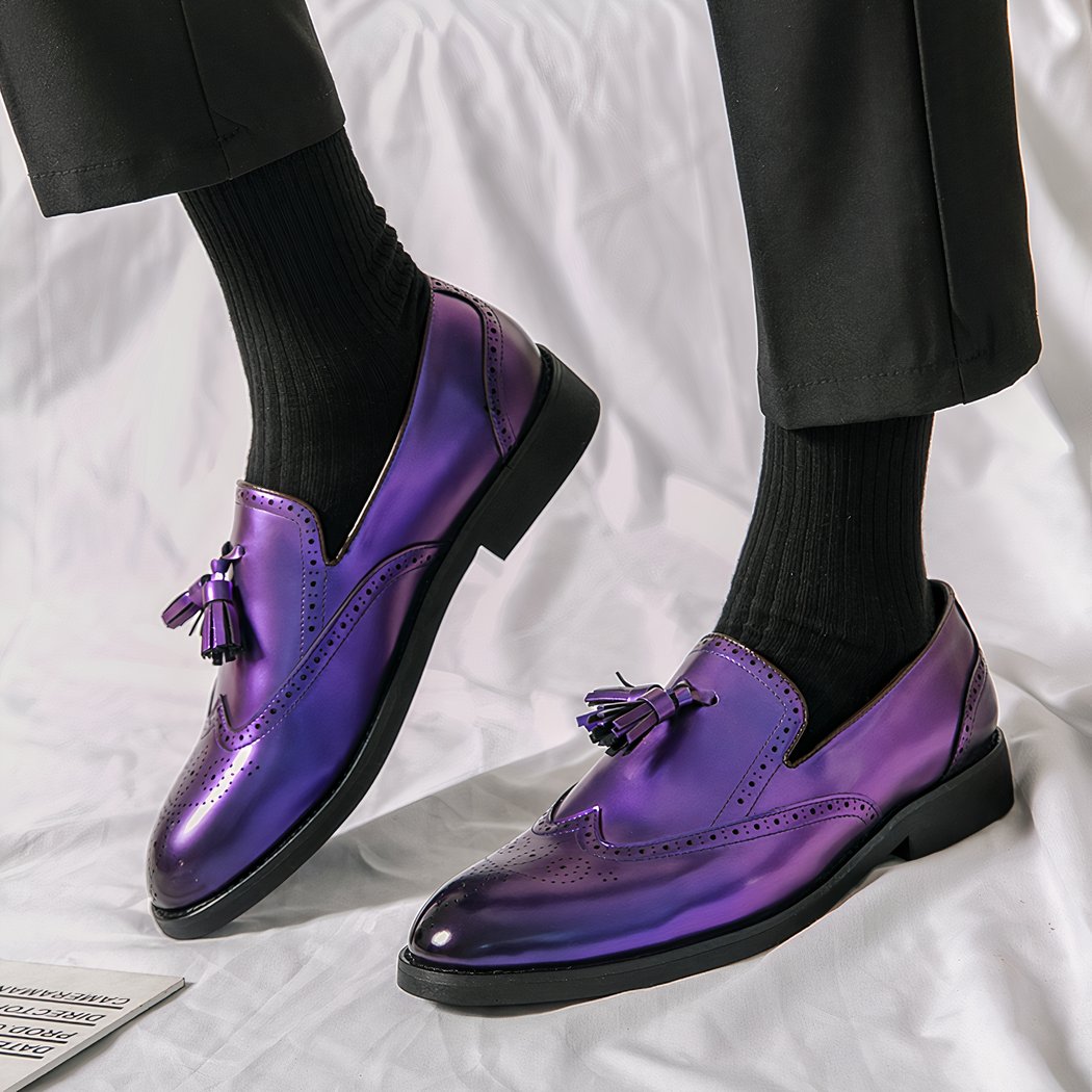 Men's metallic purple tassel loafers