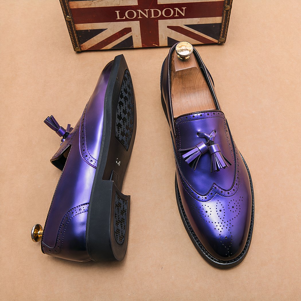 Men's metallic purple tassel loafers