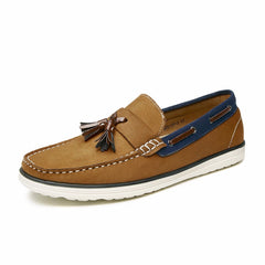 Men's synthetic suede boat loafers, Brown